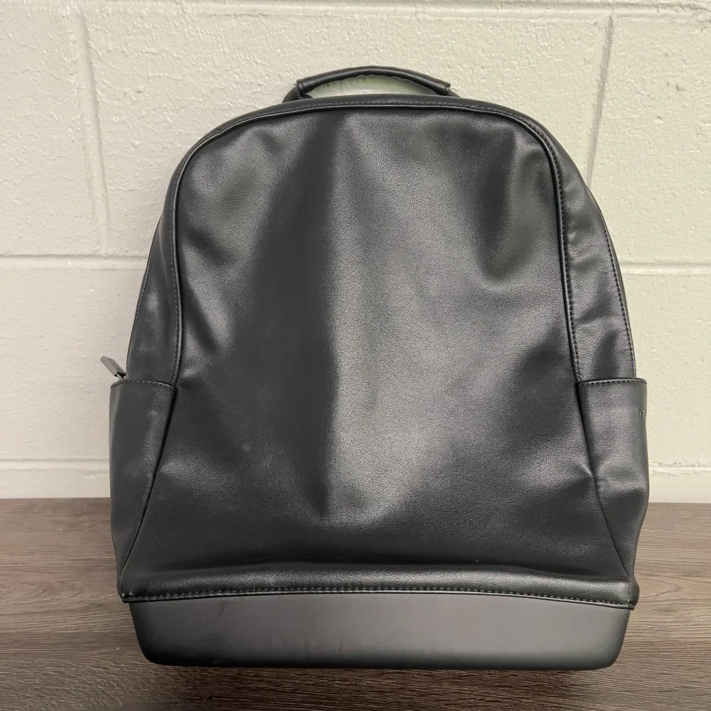 Moleskine Black Backpack Faux Leather Minimalist Laptop Bag Travel Daypack
